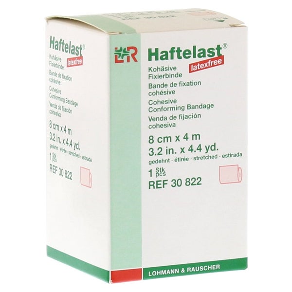 Lohmann & Rauscher Haftelast Fixierbinde, latexfrei, cremefarben, selbsthaftend - 1 Stück, einzeln in Faltschachtel, Maße: 8 cm x 4 m 1 St