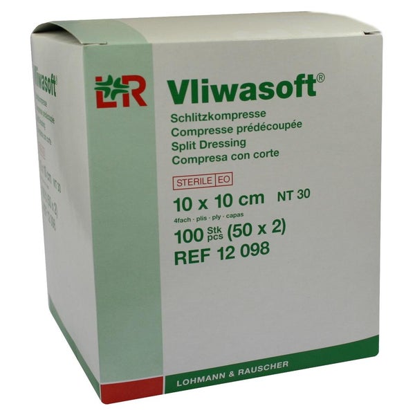Lohmann Rauscher Vliwasoft Schlitzkompresse steril 50 x 2 Stück - 10 x 10 cm 50X2 St