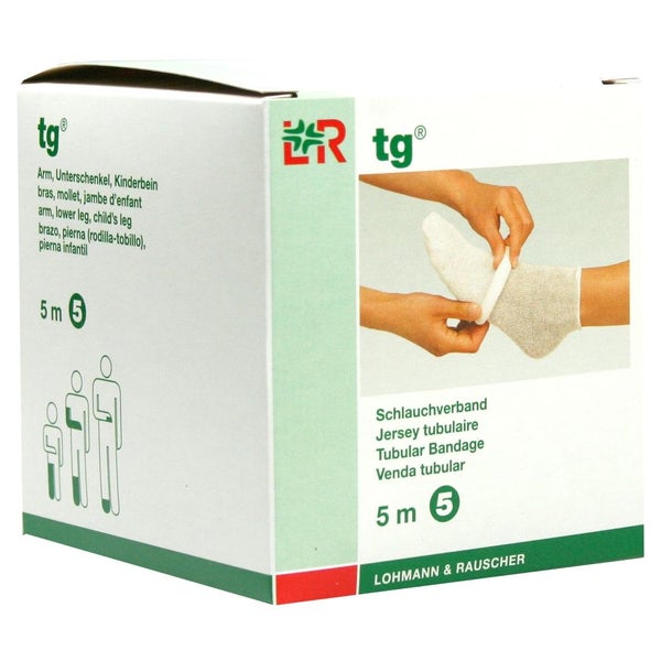 Lohmann & Rauscher tg Schlauchverband, weiß, 5 m, nahtlos gestrickt und dehnbar - 1 Stück, Gr. 5 (5,5 cm) für Arm, Unterschenkel, Kinderbein 1 St