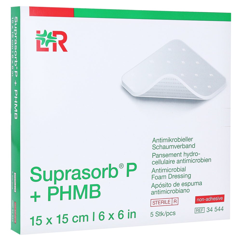 Lohmann & Rauscher Suprasorb P + PHMB anti-mikrobieller Schaumverband - 5 Stück 15 x 15 cm 5 St