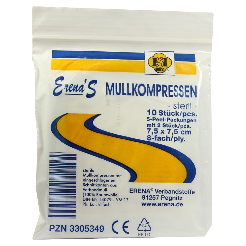 Erena Steril Mullkompressen 7,5x7,5 cm 8fach 5X2 St