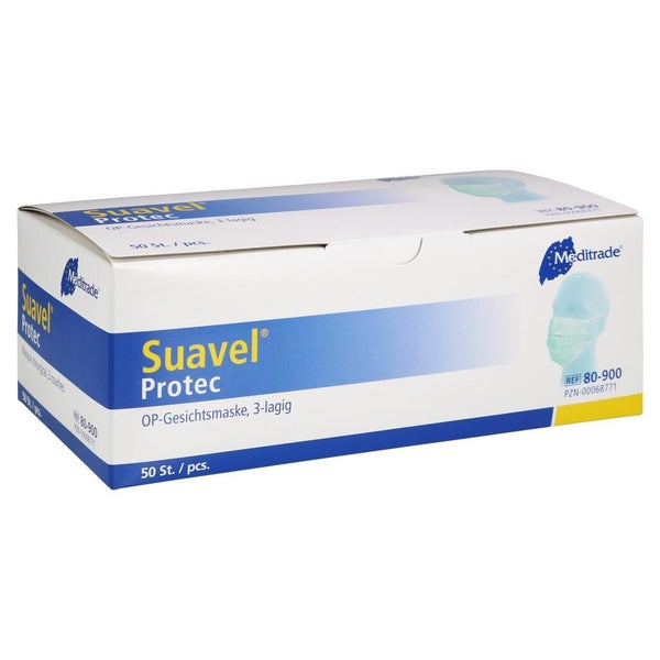 Meditrade Suavel® Protec OP-Mundschutz, Typ II, 3-lagig, mit Ohrschlaufen - Packung = 50 Stück 50 St