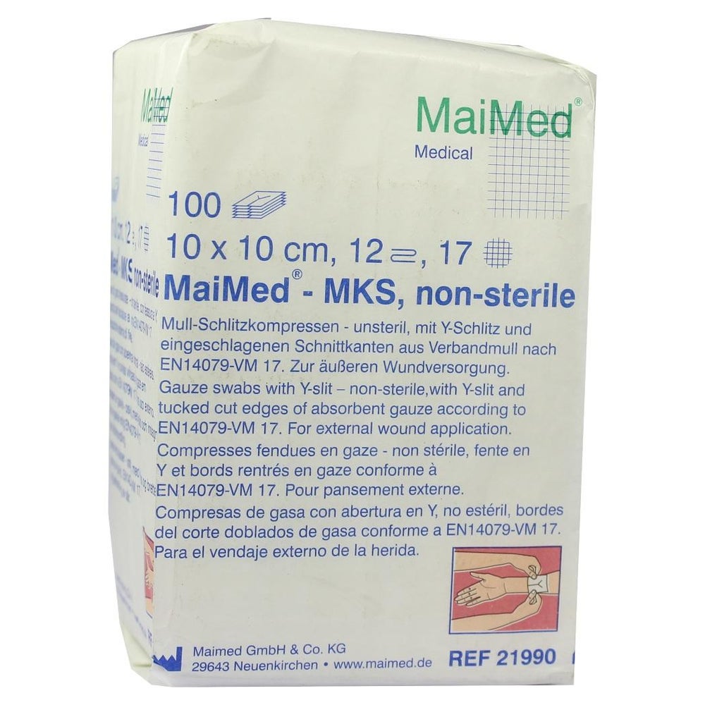 MaiMed Mull - Schlitzkompressen unsteril 12- lagig 100 Stück - 10 x 10 cm 100 St