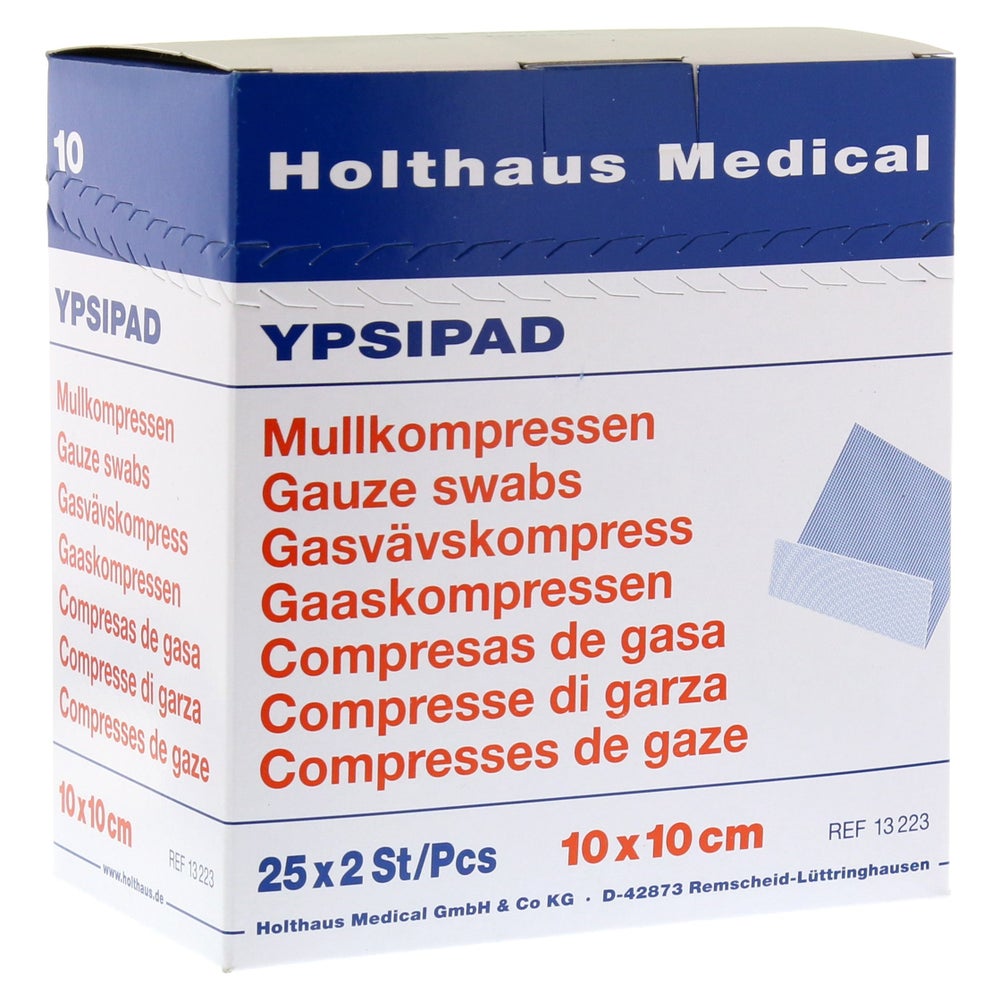 Holthaus Medical YPSIPAD Mullkompresse DIN EN 14079, steril - 1 Packung = 25 x 2 Stück, Maße: 10 x 10 cm 25X2 St