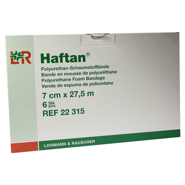Lohmann & Rauscher Haftan Schaumstoffbinde, weiß, selbsthaftend und dünn - 1 Packung = 6 Stück, Maße: 7 cm x 27,5 m 6 St