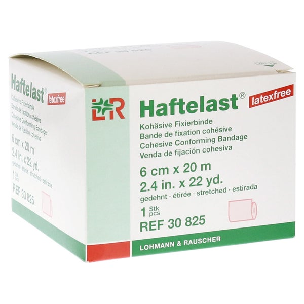 Lohmann & Rauscher Haftelast Fixierbinde, latexfrei, cremefarben, selbsthaftend - 1 Stück, einzeln in Faltschachtel, Maße: 6 cm x 20 m 1 St