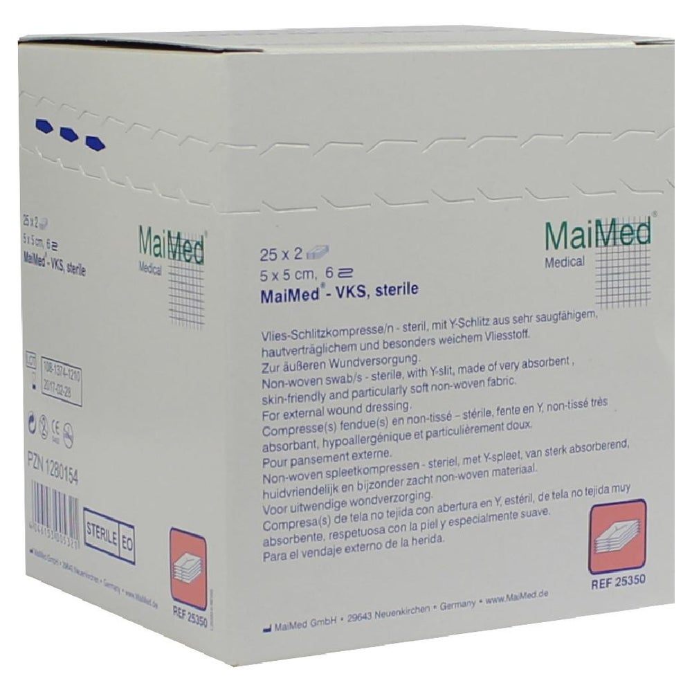 MaiMed® Vlieskompressen steril 6-fach 50 Stück - 5 x 5 cm 25X2 St