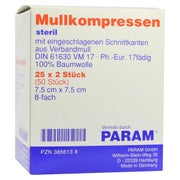 Produktabbildung: Mullkompressen 7,5x7,5 cm steril 8fach 25X2 St