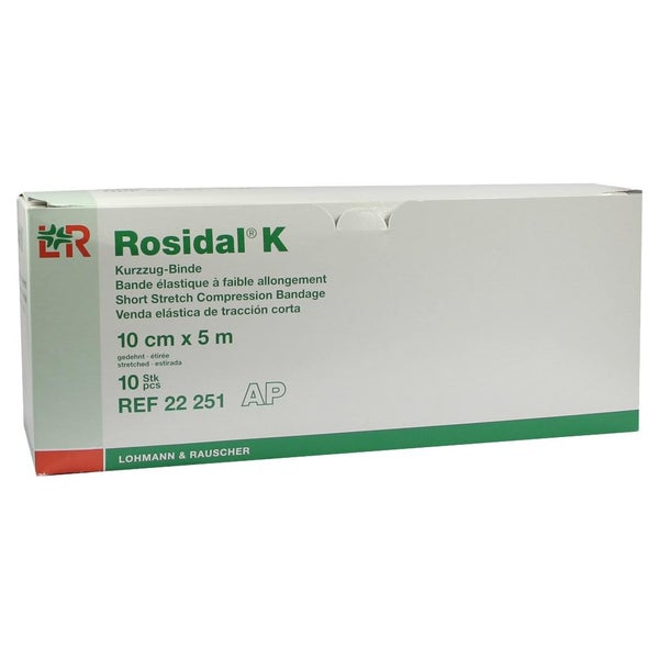 Lohmann & Rauscher Rosidal K Kurzzugbinden, cremefarben, 5 m - 1 Packung = 10 Stück, lose im Karton, Maße: 10 cm x 5 m 10 St