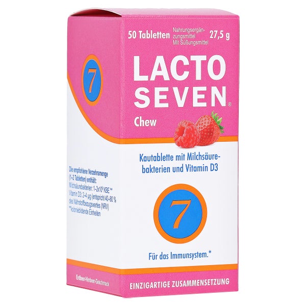 Lacto Seven Chew zum Kauen mit Erdbeer-Himbeer-Geschmack 50 St