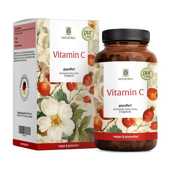 Vitamin C Komplex aus Camu Camu, Hagebutte & Acerola - gepuffertes Vitamin C - 180 vegane Kapseln - NATURTREU® 180 St