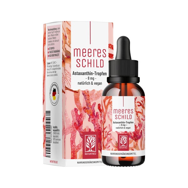 Astaxanthin Komplex 8 mg pro Dosis aus Blutregenmikroalgen aus Hawaii - MEERESSCHILD - 1.000 vegane hochdosierte Tropfen - NATURTREU® 30 ml