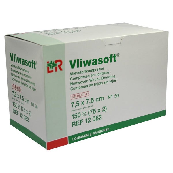 Lohmann Rauscher Vliwasoft Vliesstoffkompresse 4 - fach steril 75 x 2 Stück - 7,5 x 7,5 cm 150 St