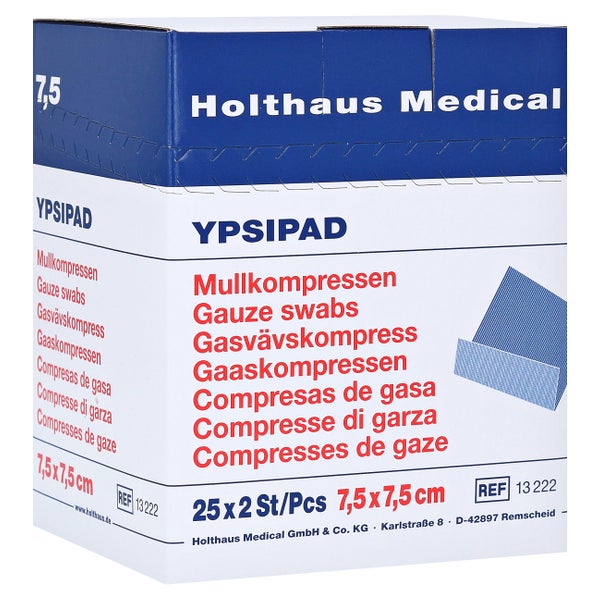 Holthaus Medical YPSIPAD Mullkompresse DIN EN 14079, steril - 1 Packung = 25 x 2 Stück, Maße: 7,5 x 7,5 cm 25X2 St