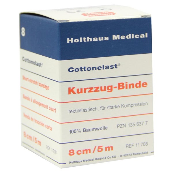 Holthaus Medical Cottonelast Kurzzug-Binde 5 m, Baumwolle - 1 Packung = 1 Stück einzeln in Schachtel, Maße: 8 cm x 5 m 1 St