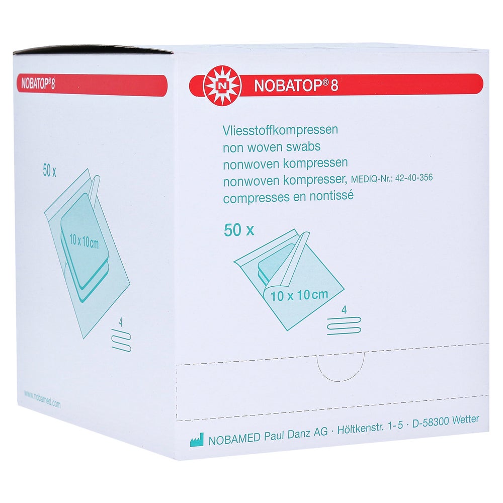 NOBA Nobatop 8 sterile Vliesstoffkompressen 4 - fach 50 x 2 Stück - 10 x 10 cm 50X2 St