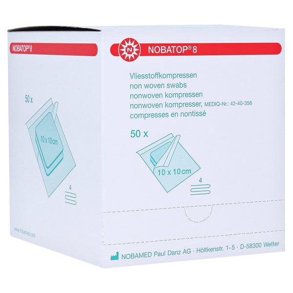 NOBA Nobatop 8 sterile Vliesstoffkompressen 4 - fach 50 x 2 Stück - 10 x 10 cm 50X2 St