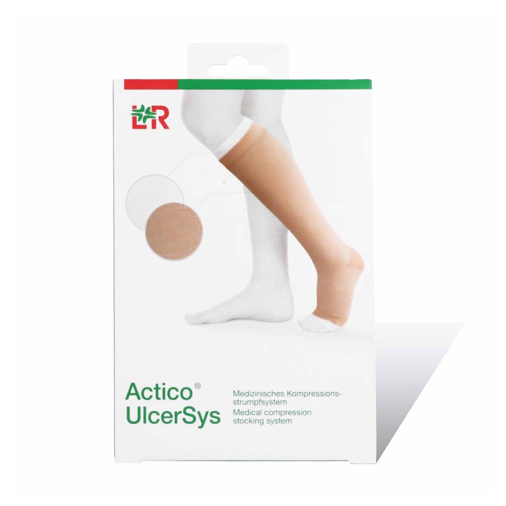 Lohmann & Rauscher Actico UlcerSys Kompressionsstrumpf lang, 2-teiliges Kompressionssystem, Kompressionsklasse III, sand/weiß - 1 Set Größe XL, 1 Oberstrumpf sand + 2 Unterstrümpfe weiß 1 P