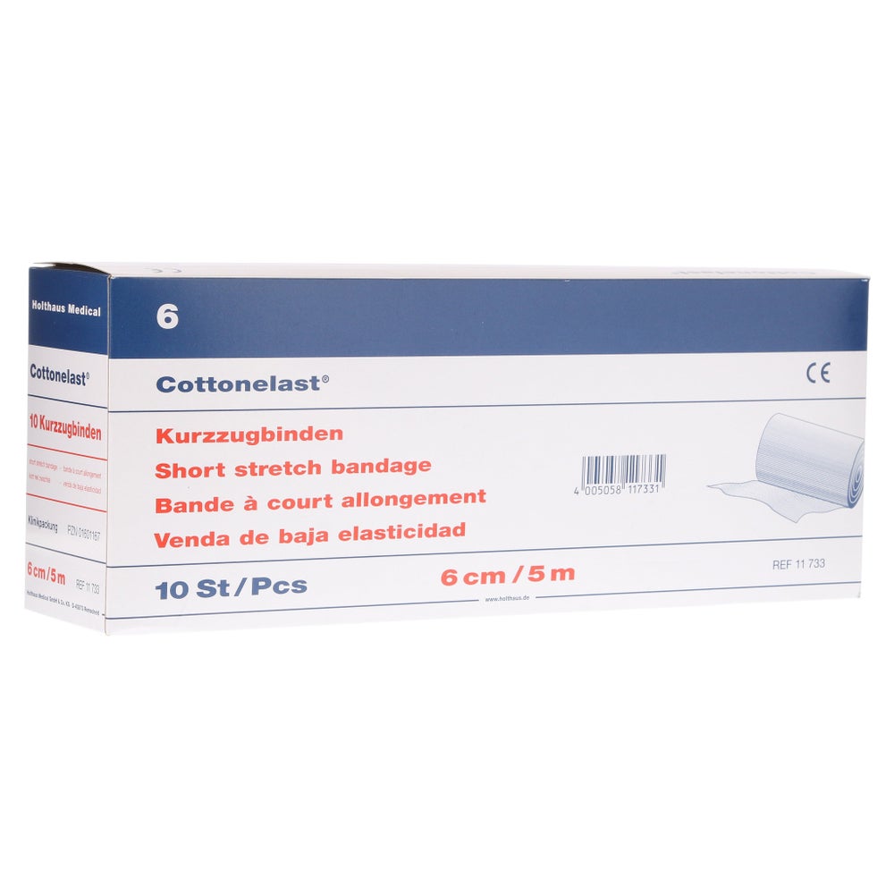 Holthaus Medical Cottonelast Kurzzug-Binde 5 m, Baumwolle - 1 Packung = 10 Stück lose in der Schachtel, Maße: 6 cm x 5 m 10 St