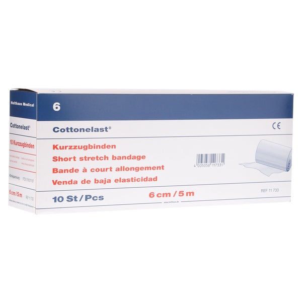 Holthaus Medical Cottonelast Kurzzug-Binde 5 m, Baumwolle - 1 Packung = 10 Stück lose in der Schachtel, Maße: 6 cm x 5 m 10 St