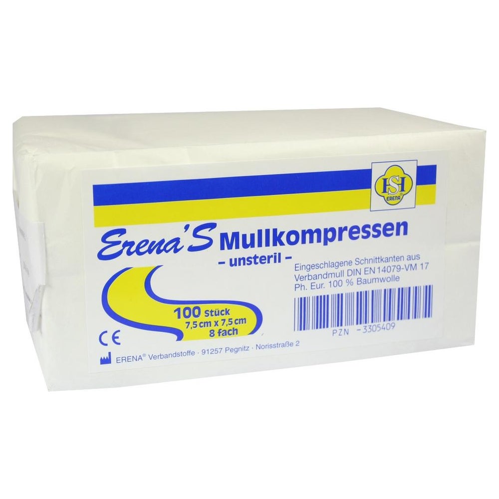 Erena Unsteril Mullkompressen 7,5x7,5 cm 8fac h 100 St