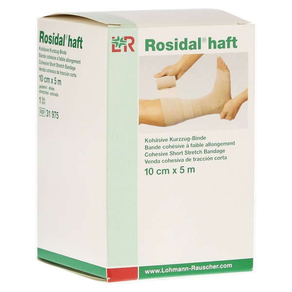 Lohmann & Rauscher Rosidal haft Kurzzugbinde, 5 m, unsteril, textilelastisch - 1 Stück, einzeln in Faltschachtel, Maße: 10 cm x 5 m 1 St