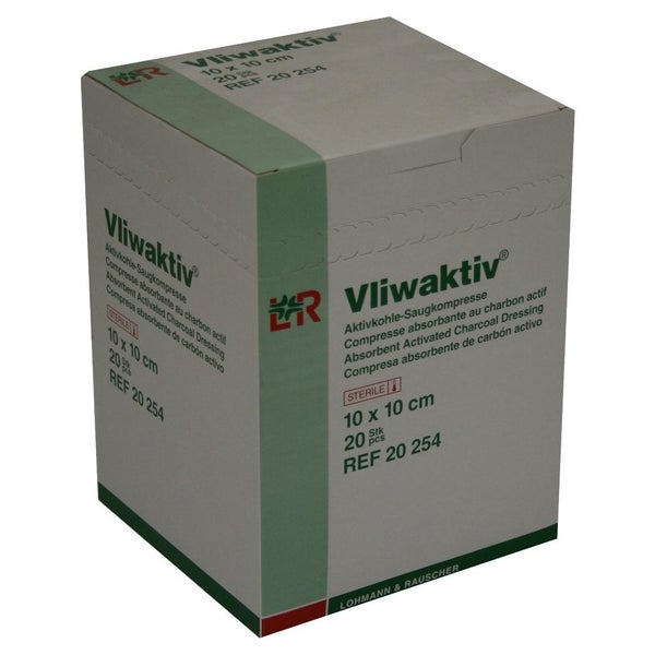 Lohmann & Rauscher Vliwaktiv Aktivkohle-Saugkompresse, steril, geruchsbindend - 1 Packung = 20 Stück, Maße: 10 x 10 cm 20 St