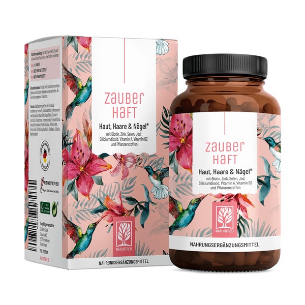 Beauty Komplex für Haut, Haare und Nägel mit Biotin, Selen, Jod, Zink, Vitamin A, B2 & Siliciumdioxid - ZAUBERHAFT - 120 vegane Kapseln - NATURTREU® 120 St