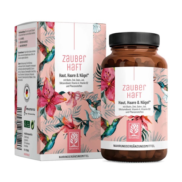 Beauty Komplex für Haut, Haare und Nägel mit Biotin, Selen, Jod, Zink, Vitamin A, B2 & Siliciumdioxid - ZAUBERHAFT - 120 vegane Kapseln - NATURTREU® 120 St