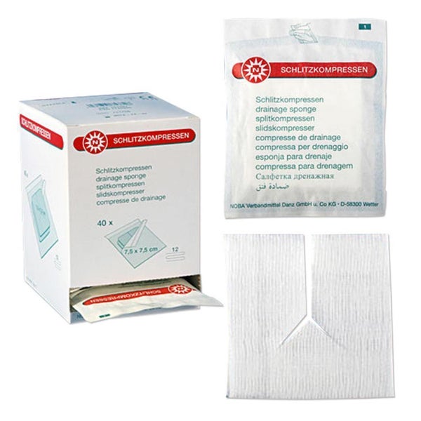 NOBA Schlitzkompressen steril 12- lagig 40 x 2 Stück - 7,5 x 7,5 cm 40X2 St