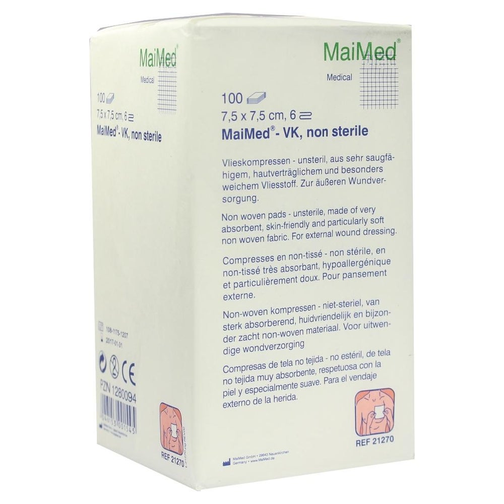 MaiMed Vlieskompressen unsteril 6- lagig 100 Stück - 7,5 x 7,5 cm 100 St