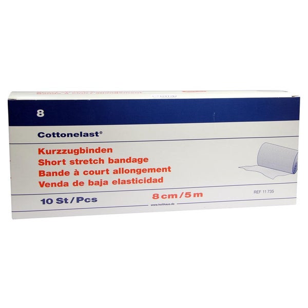 Holthaus Medical Cottonelast Kurzzug-Binde 5 m, Baumwolle - 1 Packung = 10 Stück lose in der Schachtel, Maße: 8 cm x 5 m 10 St