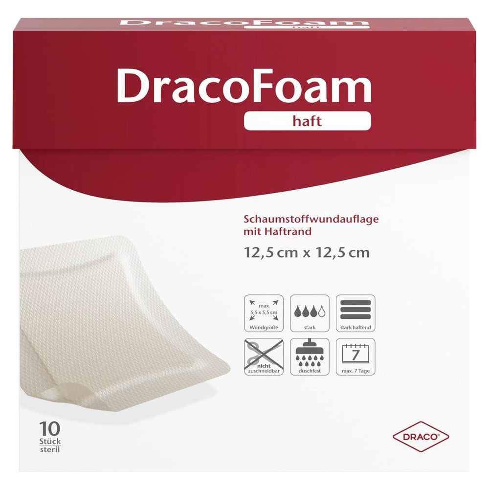 Dracofoam Haft Schaumstoff Wundauflage, 12,5 x 12,5 cm 10 St