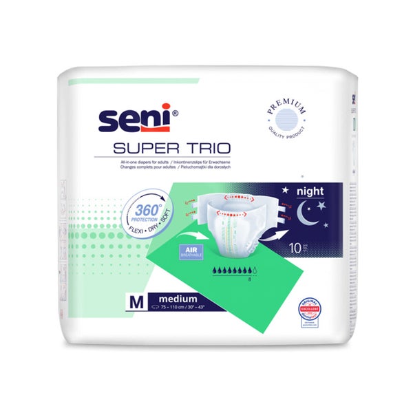 Seni Super Trio Medium Inkontinenzhosen, Unisex, 10er Pack, 75 - 110 cm, 3000 ml 6X10 St