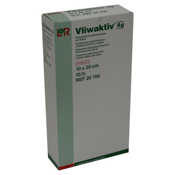 Lohmann Rauscher Vliwaktiv Ag Aktivkohle-Saugkompressen Silber 10 x 20 cm 10 Stück 10 St