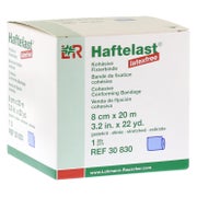 Lohmann & Rauscher Haftelast Fixierbinde, latexfrei, blau, selbsthaftend - 1 Stück, einzeln in Faltschachtel, Maße: 8 cm x 20 m 1 St
