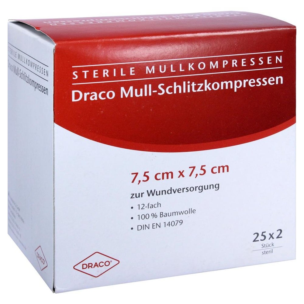 Schlitzkompressen Mull 7,5x7,5 cm steril 25X2 St