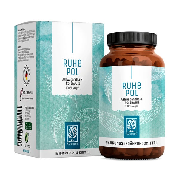 Anti Stress Komplex mit Ashwagandha & Rosenwurz - RUHEPOL - 120 hochdosierte vegane Kapseln - NATURTREU® 120 St