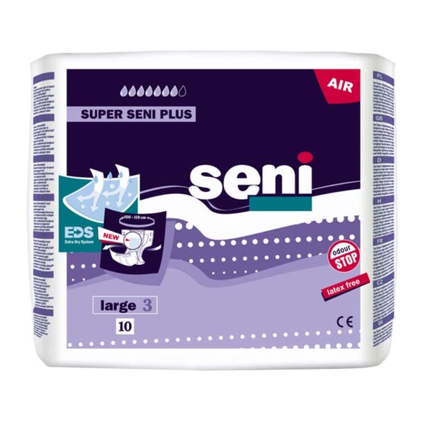 Super seni Plus Large Inkontinenzhosen, Unisex, 10er Pack, 100 - 150 cm, 3200 ml 6X10 St