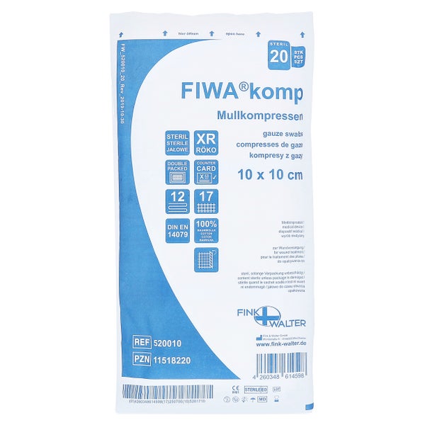 Fiwakomp Mullkomp.10x10 cm steril 12fach 20 St
