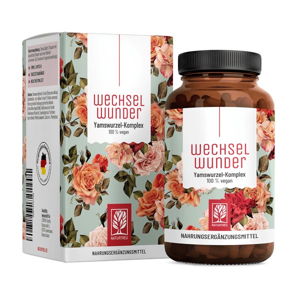 Wechseljahre Komplex mit Yamswurzel, Baldrian, Eisen, Vitamin B9 & B12 & Rotklee - WECHSELWUNDER - 90 vegane Kapseln - NATURTREU® 90 St