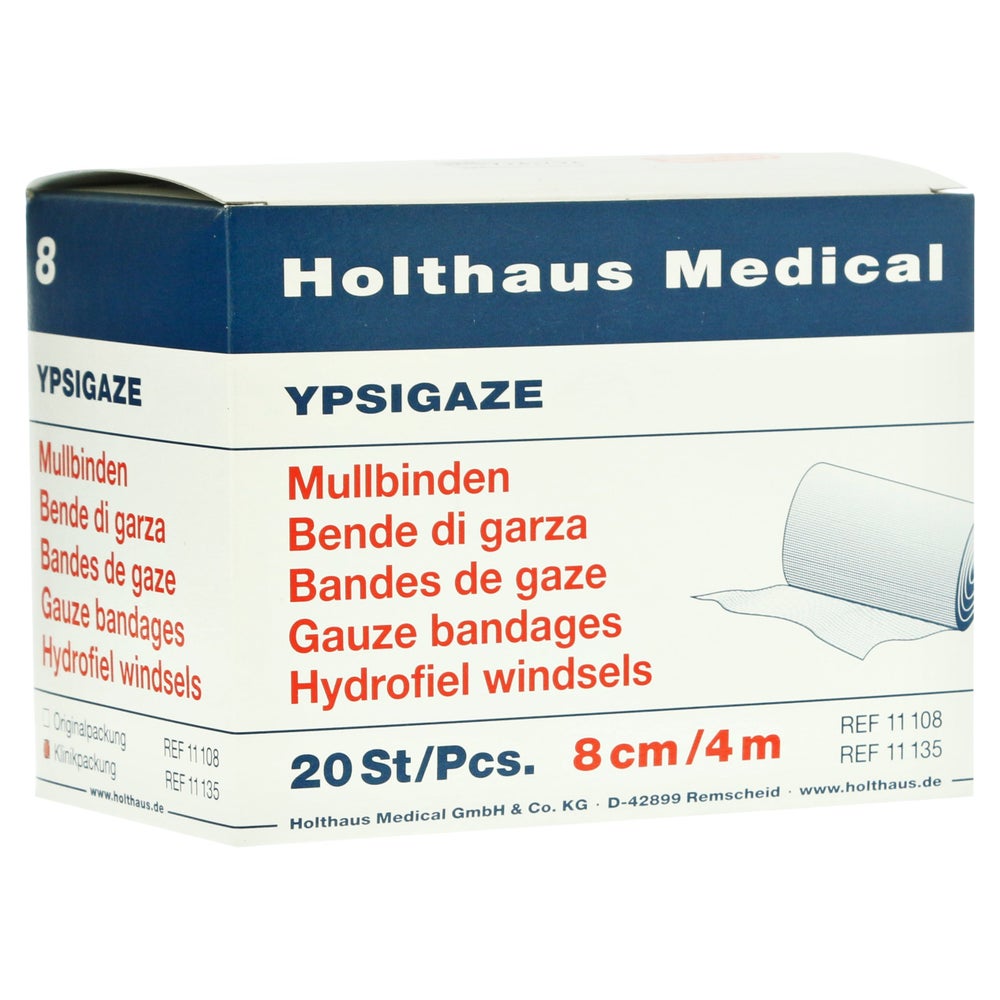Holthaus Medical YPSIGAZE Mullbinde 4 m starr, Klinikpackung - 1 Packung = 20 Stück lose in der Schachtel, Maße: 8 cm x 4 m 20 St