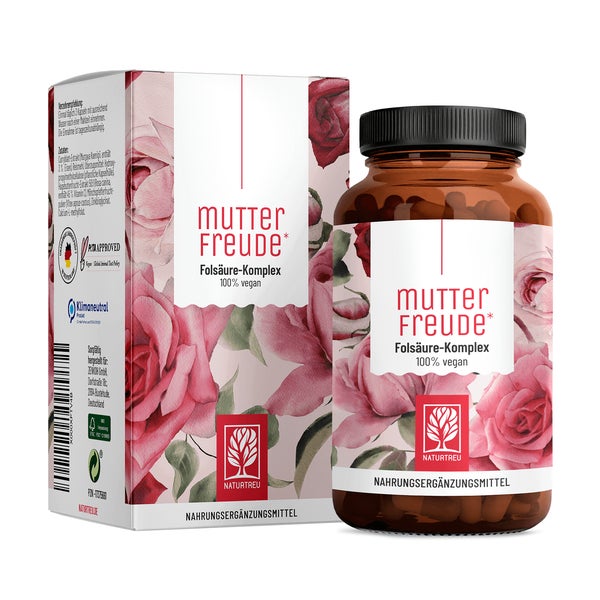 Mönchspfeffer Folsäure (Folat) Komplex - MUTTERFREUDE - 90 hochdosierte vegane Kapseln - NATURTREU® 90 St