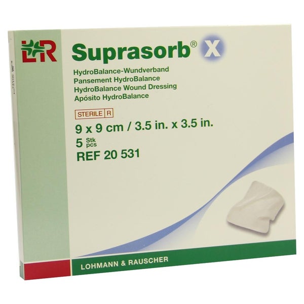 Lohmann & Rauscher Suprasorb X HydroBalance Wundverband, steril, feuchtigkeitsregulierend - 1 Packung = 5 Kompressen, Maße: 9 x 9 cm 5 St