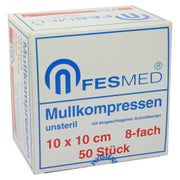 Mullkompressen ES 10x10 cm unsteril 8fac 50 St