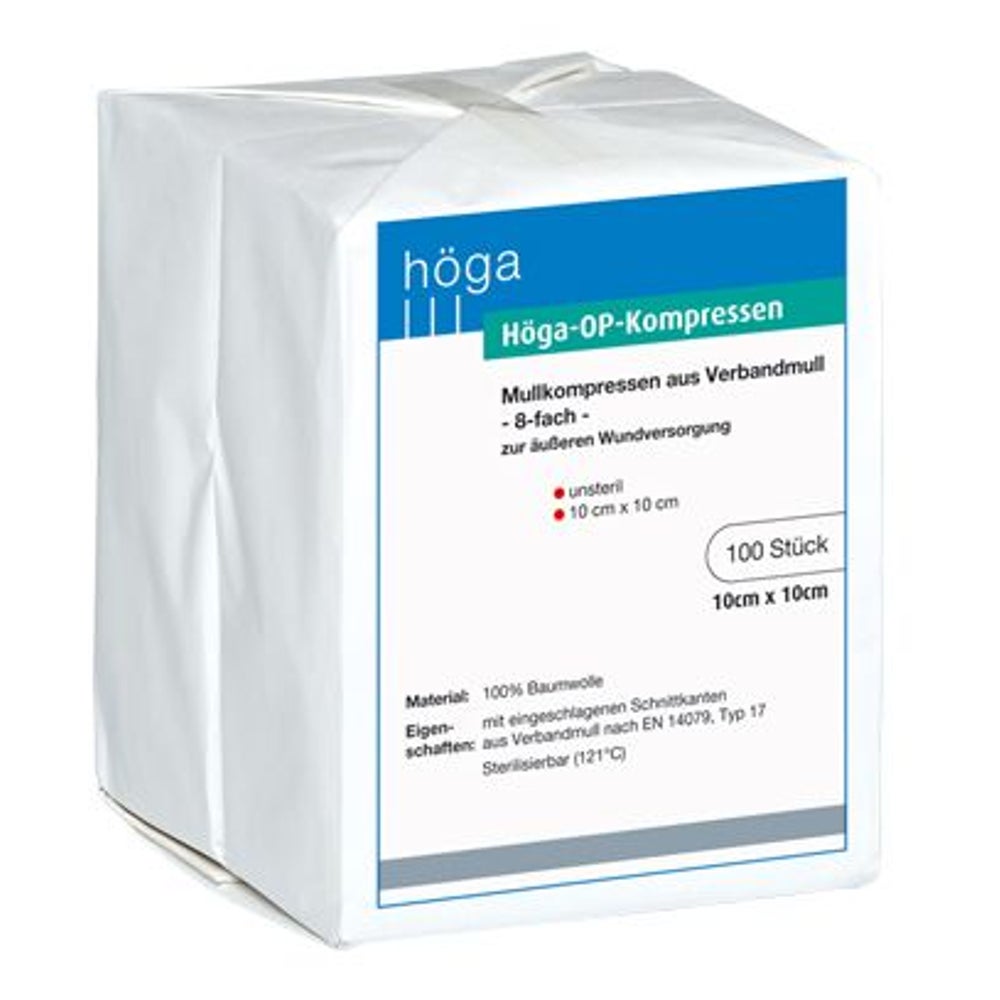 Höga-kompressen OP 10x10 cm unsteril 8fa 100 St
