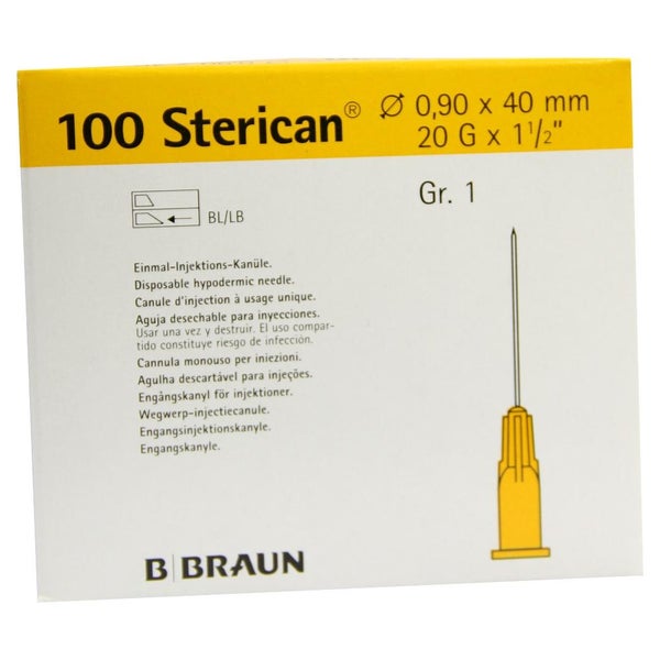 B. Braun Sterican Standardkanülen 100 Stück (Gr. 1, G 20 x 1 ½" / Ø 0,90 x 40 mm, gelb) 100 St