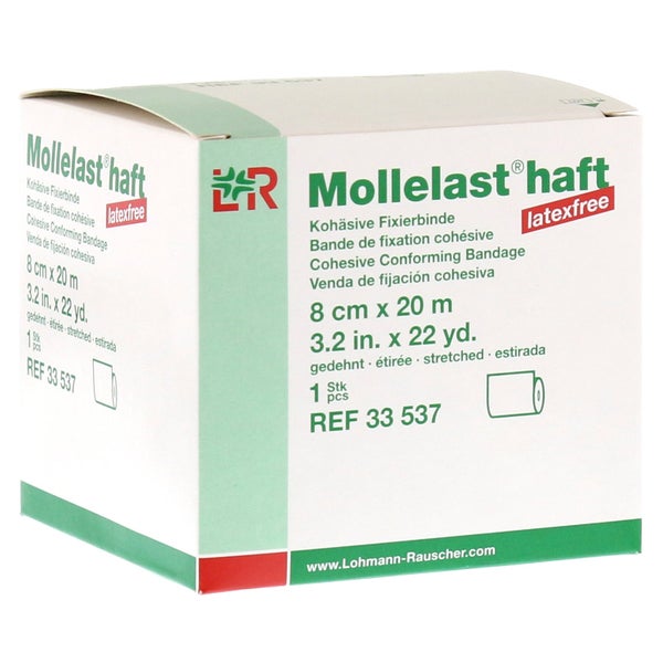 Lohmann Rauscher Mollelast haft Kohäsive Fixierbinde Latexfrei 1 Stück - Weiß / 8 cm x 20 m 1 St
