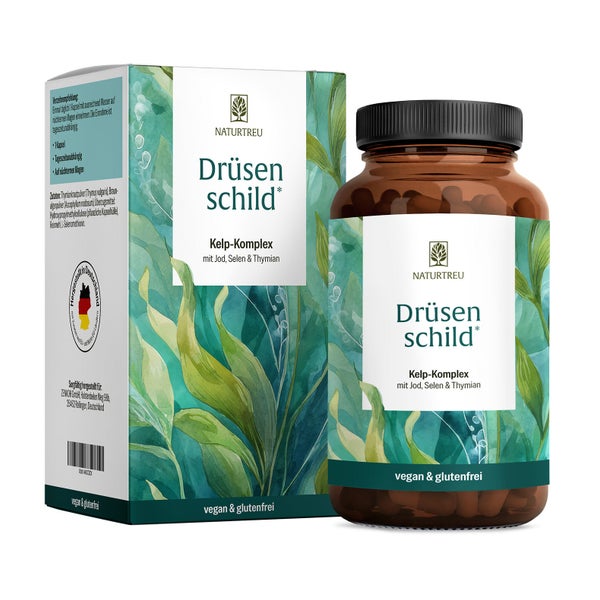 Schilddrüse Komplex mit Jod (Kelp Extrakt), Thymian & Selen - DRÜSENSCHILD - 180 vegane hochdosierte Kapseln - NATURTREU® 180 St