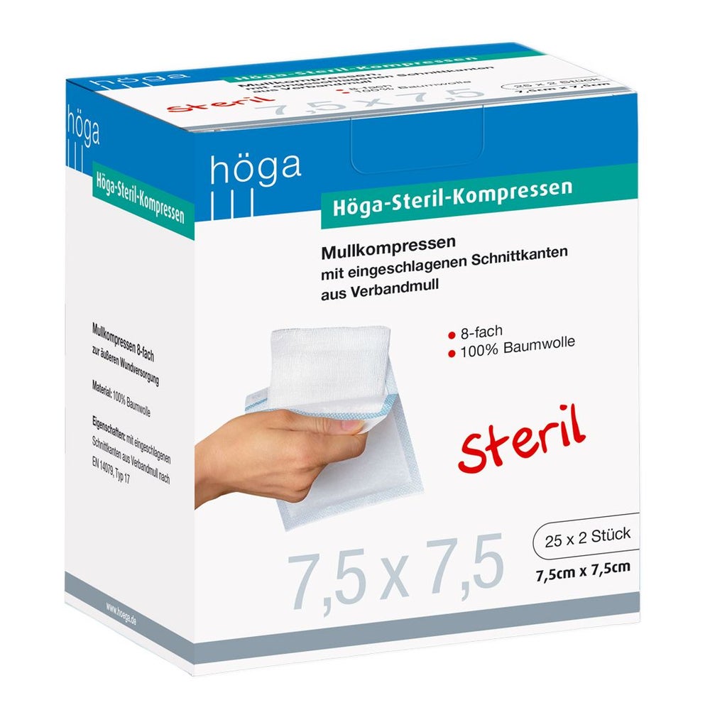 Höga-kompressen 7,5x7,5 cm steril 8fach 25X2 St
